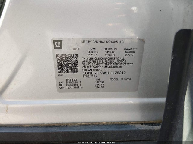 Aukcja sprzedaży 2020 Chevrolet Traverse Fwd Lt Leather, vin: 1GNERHKW1LJ175312, numer aukcji: 46203228