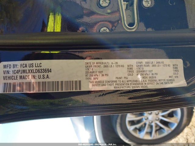 Продаж на аукціоні авто 2020 Jeep Cherokee Latitude Lux 4x4, vin: 1C4PJMLXXLD633694, номер лоту: 46203248