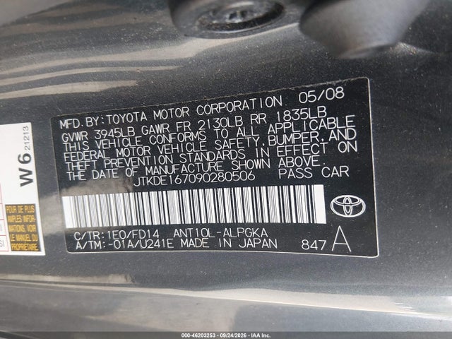 Продажа на аукционе авто 2009 Scion Tc, vin: JTKDE167090280506, номер лота: 46203253