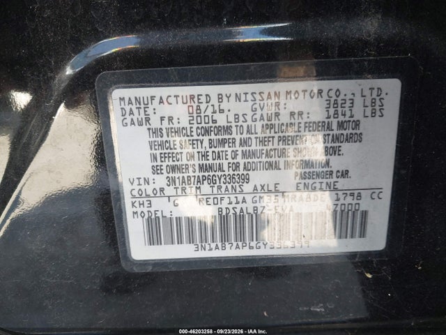 3N1AB7AP6GY336399 Nissan SENTRA S