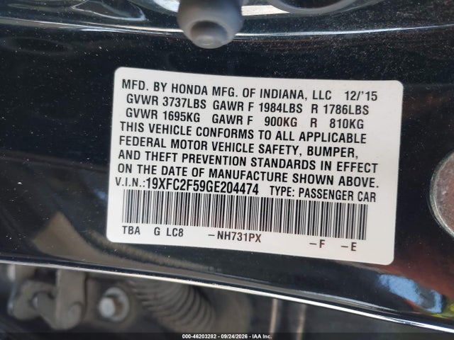 Продаж на аукціоні авто 2016 Honda Civic Lx, vin: 19XFC2F59GE204474, номер лоту: 46203282