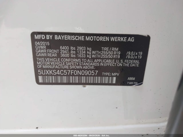 2015 Bmw X5 Xdrive35d მანქანა იყიდება აუქციონზე, vin: 5UXKS4C57F0N09057, აუქციონის ნომერი: 46203294