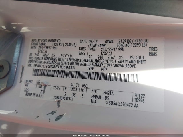 Aukcja sprzedaży 2014 Ford Escape Se, vin: 1FMCU9GX8EUB16583, numer aukcji: 46203300