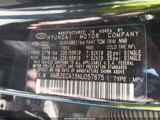 Aukcja sprzedaży 2022 Hyundai Tucson Hybrid Limited, vin: KM8JECA15NU057675, numer aukcji: 46203301
