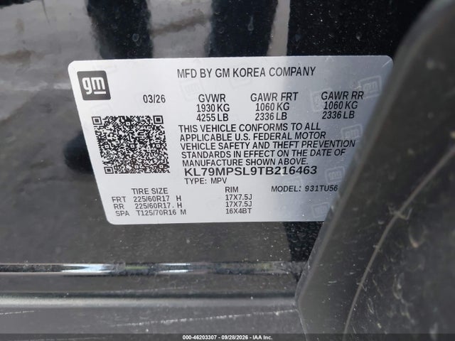 46203307 :رقم المزاد ، KL79MPSL9TB216463 vin ، 2026 Chevrolet Trailblazer Fwd Lt مزاد بيع
