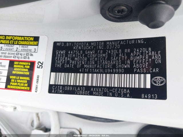 Aukcja sprzedaży 2020 Toyota Camry Xle, vin: 4T1F11AK9LU949990, numer aukcji: 46203327