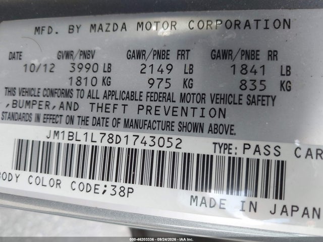 46203336 :رقم المزاد ، JM1BL1L78D1743052 vin ، 2013 Mazda Mazda3 I Touring مزاد بيع