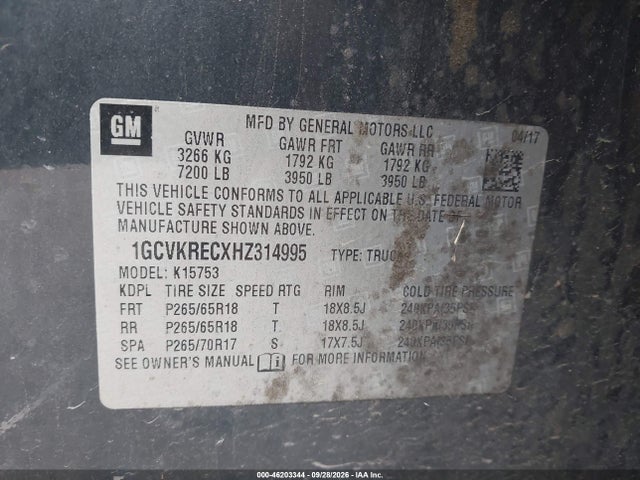 Aukcja sprzedaży 2017 Chevrolet Silverado 1500 2lt, vin: 1GCVKRECXHZ314995, numer aukcji: 46203344