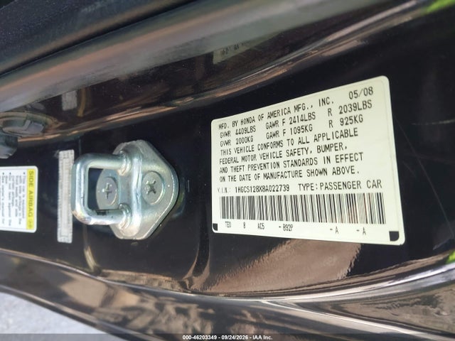 Aukcja sprzedaży 2008 Honda Accord Cpe 2.4 Ex-l/ex-l, vin: 1HGCS128X8A022739, numer aukcji: 46203349