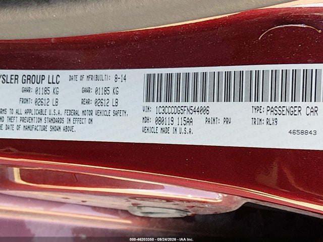 Aukcja sprzedaży 2015 Chrysler 200 S, vin: 1C3CCCDG5FN544006, numer aukcji: 46203350