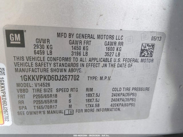 2013 Gmc Acadia Sle მანქანა იყიდება აუქციონზე, vin: 1GKKVPKD6DJ267702, აუქციონის ნომერი: 46203364