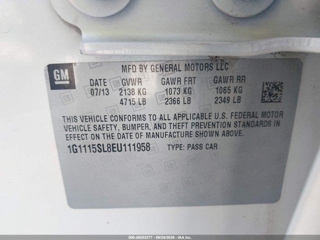 Chevrolet IMPALA 1LT 2014 1G1115SL8EU111958 Image 9