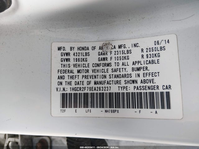 Aukcja sprzedaży 2014 Honda Accord Ex, vin: 1HGCR2F79EA263237, numer aukcji: 46203411