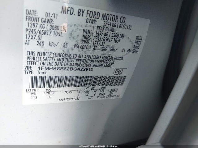 2011 Ford Explorer მანქანა იყიდება აუქციონზე, vin: 1FMHK8B82BGA22912, აუქციონის ნომერი: 46203436