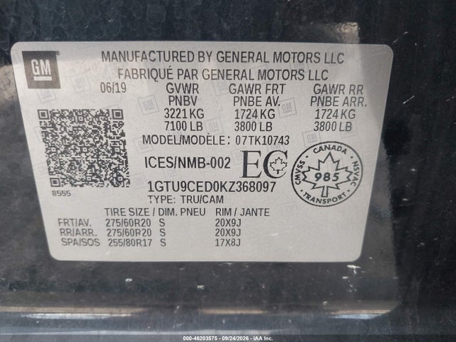 Продажа на аукционе авто 2019 Gmc Sierra 1500 Elevation, vin: 1GTU9CED0KZ368097, номер лота: 46203575