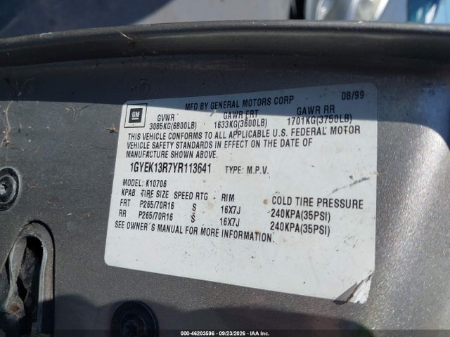 Продажа на аукционе авто 2000 Cadillac Escalade Standard, vin: 1GYEK13R7YR113641, номер лота: 46203596
