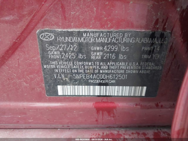 Продажа на аукционе авто 2013 Hyundai Sonata Gls Pzev, vin: 5NPEB4AC0DH612501, номер лота: 46203608