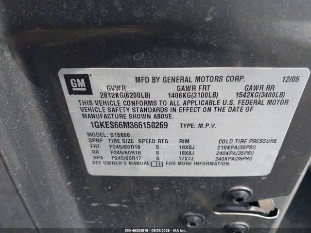 Продаж на аукціоні авто 2006 Gmc Envoy Xl Denali, vin: 1GKES66M366150269, номер лоту: 46203619