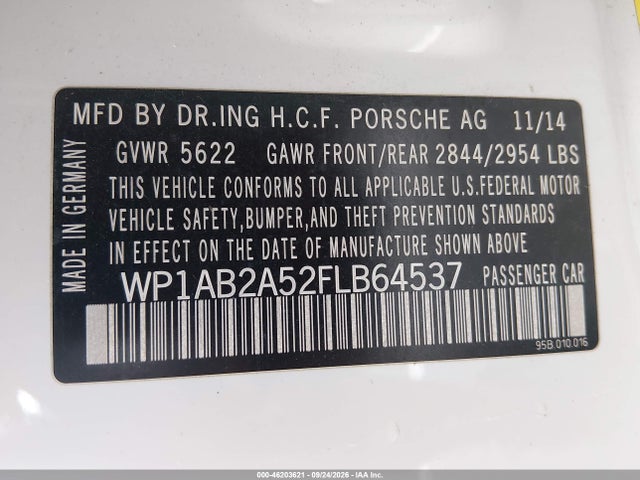 Aukcja sprzedaży 2015 Porsche Macan S, vin: WP1AB2A52FLB64537, numer aukcji: 46203621