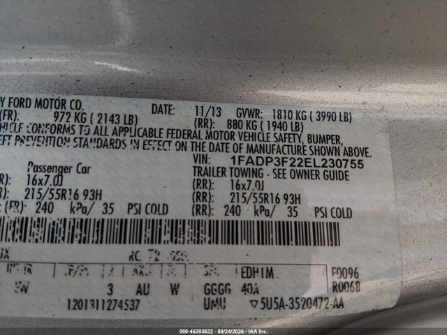 Продаж на аукціоні авто 2014 Ford Focus Se, vin: 1FADP3F22EL230755, номер лоту: 46203622