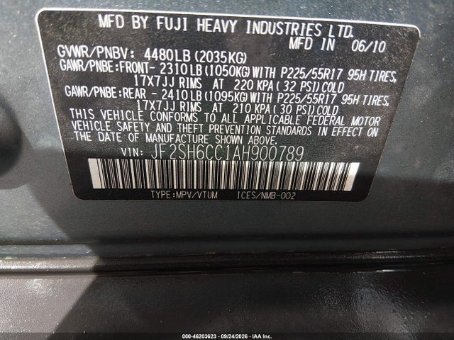 Aukcja sprzedaży 2010 Subaru Forester 2.5x Premium, vin: JF2SH6CC1AH900789, numer aukcji: 46203623