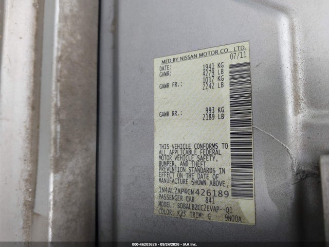46203626 :رقم المزاد ، 1N4AL2AP4CN426189 vin ، 2012 Nissan Altima 2.5 S مزاد بيع