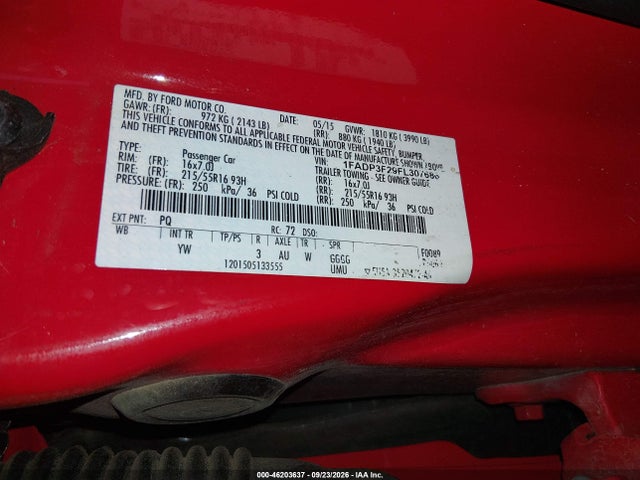 46203637 :رقم المزاد ، 1FADP3F29FL307686 vin ، 2015 Ford Focus Se مزاد بيع