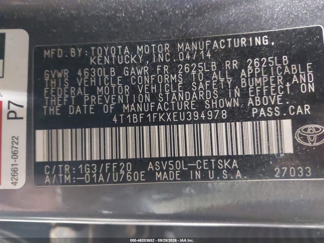 Aukcja sprzedaży 2014 Toyota Camry Se, vin: 4T1BF1FKXEU394978, numer aukcji: 46203652