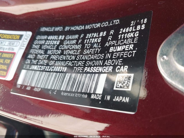 Aukcja sprzedaży 2018 Honda Clarity Plug-in Hybrid, vin: JHMZC5F12JC008319, numer aukcji: 46203660