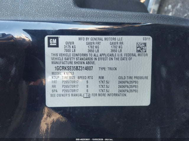 46203681 :رقم المزاد ، 1GCRKSE35BZ314807 vin ، 2011 Chevrolet Silverado 1500 Lt مزاد بيع