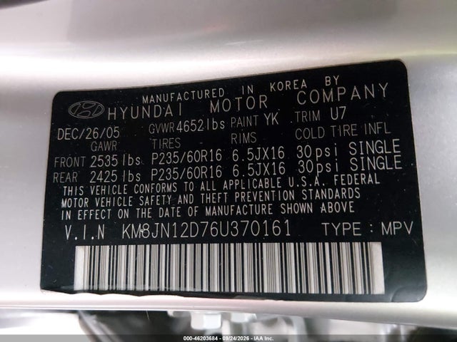 Продаж на аукціоні авто 2006 Hyundai Tucson Gls/limited, vin: KM8JN12D76U370161, номер лоту: 46203684