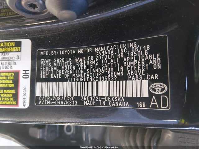 Toyota COROLLA SE 2019 2T1BURHE1KC135532 Image 9