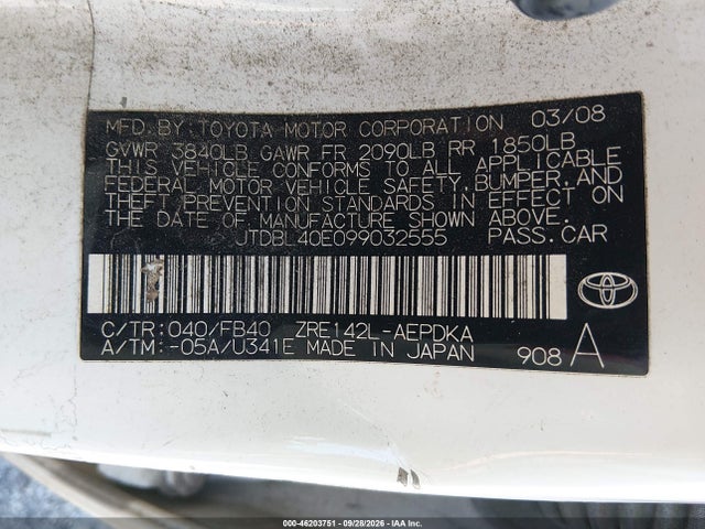 Aukcja sprzedaży 2009 Toyota Corolla Le, vin: JTDBL40E099032555, numer aukcji: 46203751