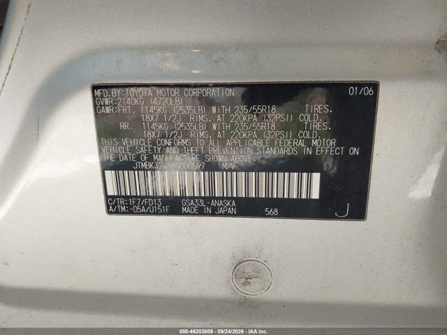 46203809 :رقم المزاد ، JTMBK32V365000597 vin ، 2006 Toyota Rav4 Sport V6 مزاد بيع