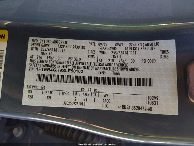 Aukcja sprzedaży 2025 Ford Ranger Xlt, vin: 1FTER4GH9SLE50102, numer aukcji: 46203813