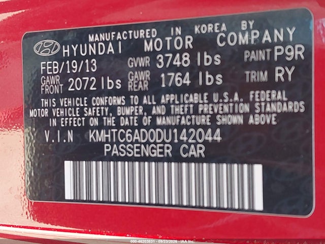 Продажа на аукционе авто 2013 Hyundai Veloster Mix, vin: KMHTC6AD0DU142044, номер лота: 46203831