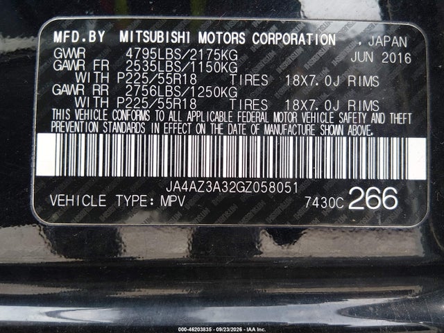 Продажа на аукционе авто 2016 Mitsubishi Outlander Se, vin: JA4AZ3A32GZ058051, номер лота: 46203835