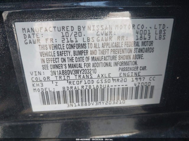 2021 Nissan Sentra Sr Xtronic Cvt მანქანა იყიდება აუქციონზე, vin: 3N1AB8DV3MY203210, აუქციონის ნომერი: 46203842