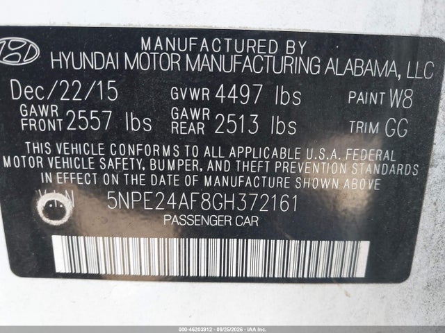 Продаж на аукціоні авто 2016 Hyundai Sonata 2.4l Se, vin: 5NPE24AF8GH372161, номер лоту: 46203912