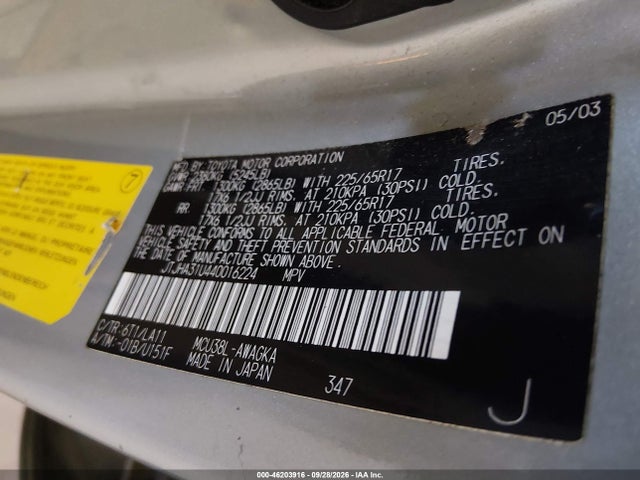 46203916 :رقم المزاد ، JTJHA31U440016224 vin ، 2004 Lexus Rx 330 مزاد بيع