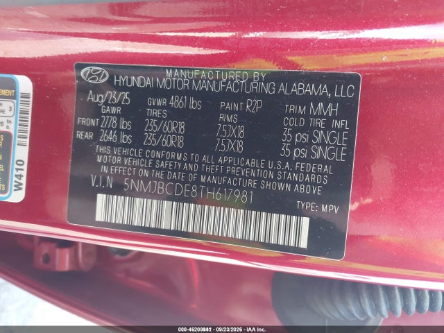 Продаж на аукціоні авто 2026 Hyundai Tucson Sel, vin: 5NMJBCDE8TH617981, номер лоту: 46203941