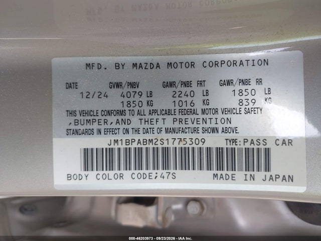 Aukcja sprzedaży 2025 Mazda Mazda3 2.5 S Select Sport, vin: JM1BPABM2S1775309, numer aukcji: 46203973