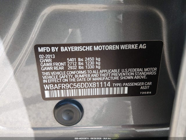 Продажа на аукционе авто 2013 Bmw 5 Series 550i, vin: WBAFR9C56DDX81114, номер лота: 46203974