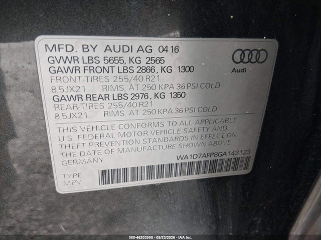 Aukcja sprzedaży 2016 Audi Q5 3.0t Premium Plus, vin: WA1D7AFP8GA143123, numer aukcji: 46203990