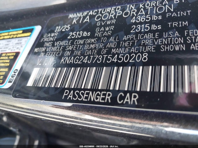 Aukcja sprzedaży 2026 Kia K5 Lxs Fwd, vin: KNAG24J73T5450208, numer aukcji: 46204001