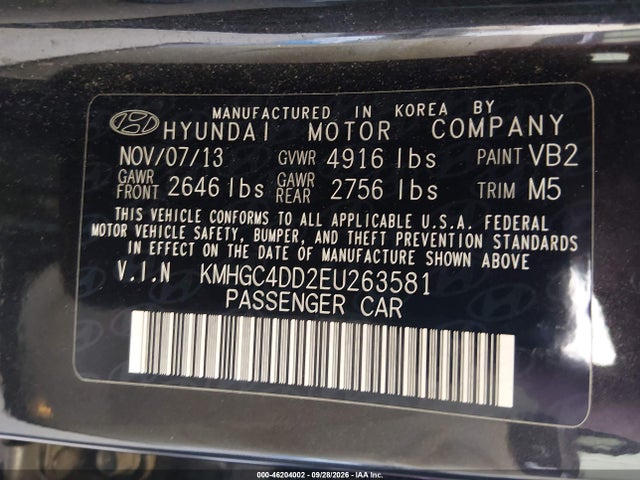 Продажа на аукционе авто 2014 Hyundai Genesis 3.8, vin: KMHGC4DD2EU263581, номер лота: 46204002