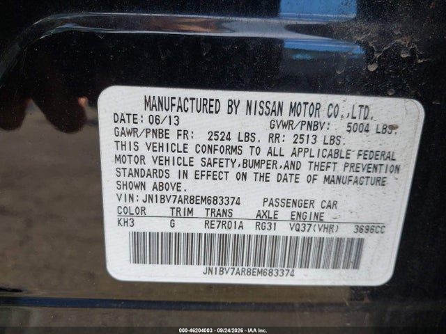 2014 Infiniti Q50 Premium მანქანა იყიდება აუქციონზე, vin: JN1BV7AR8EM683374, აუქციონის ნომერი: 46204003