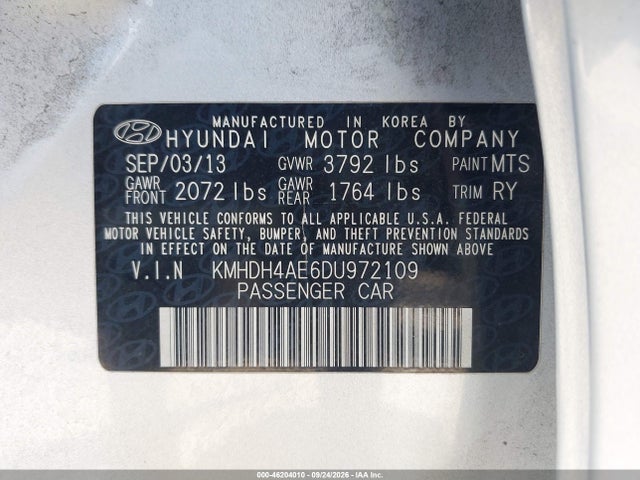 Продаж на аукціоні авто 2013 Hyundai Elantra Limited, vin: KMHDH4AE6DU972109, номер лоту: 46204010