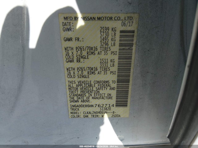 1N6AD0ER6HN762714 Nissan Frontier Sv