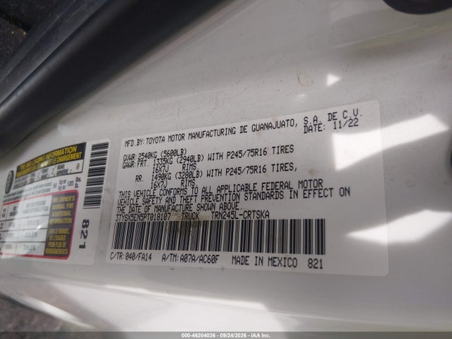 46204026 :رقم المزاد ، 3TYSX5EN5PT018107 vin ، 2023 Toyota Tacoma Sr مزاد بيع